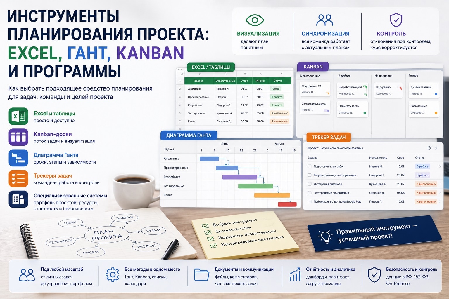 Инструменты планирования проекта: Excel, Гант, Kanban и программы