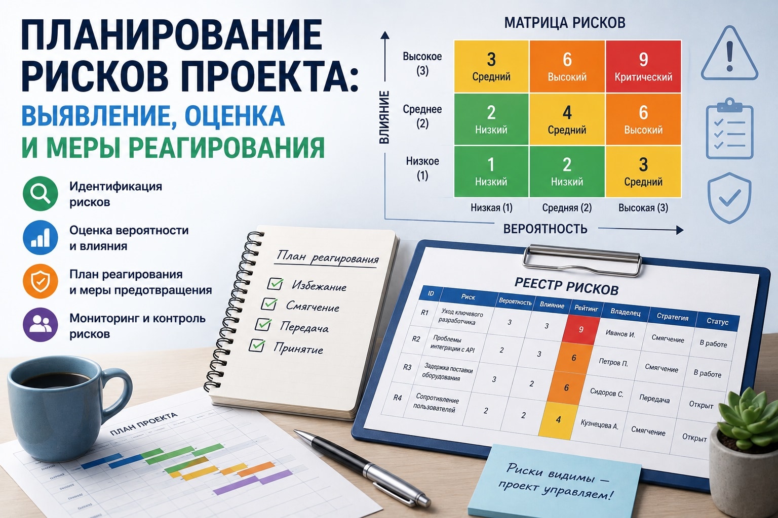 Планирование рисков проекта: выявление, оценка и меры реагирования