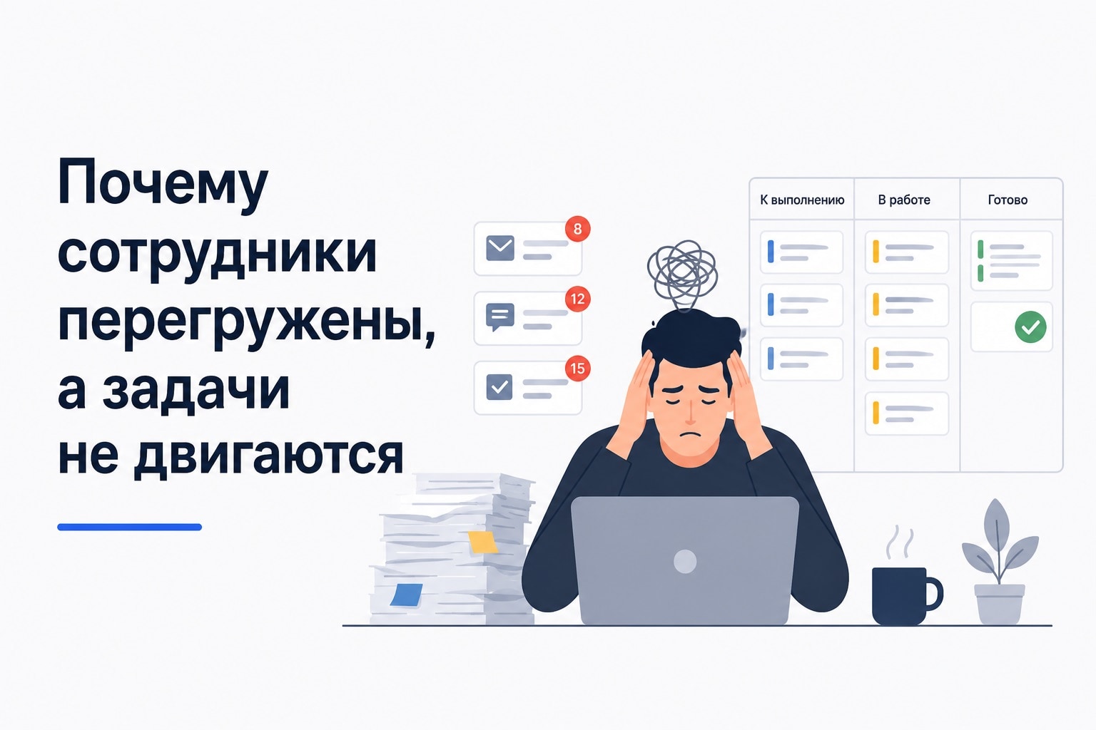 Почему сотрудники перегружены, а задачи не двигаются: 5 причин и решения